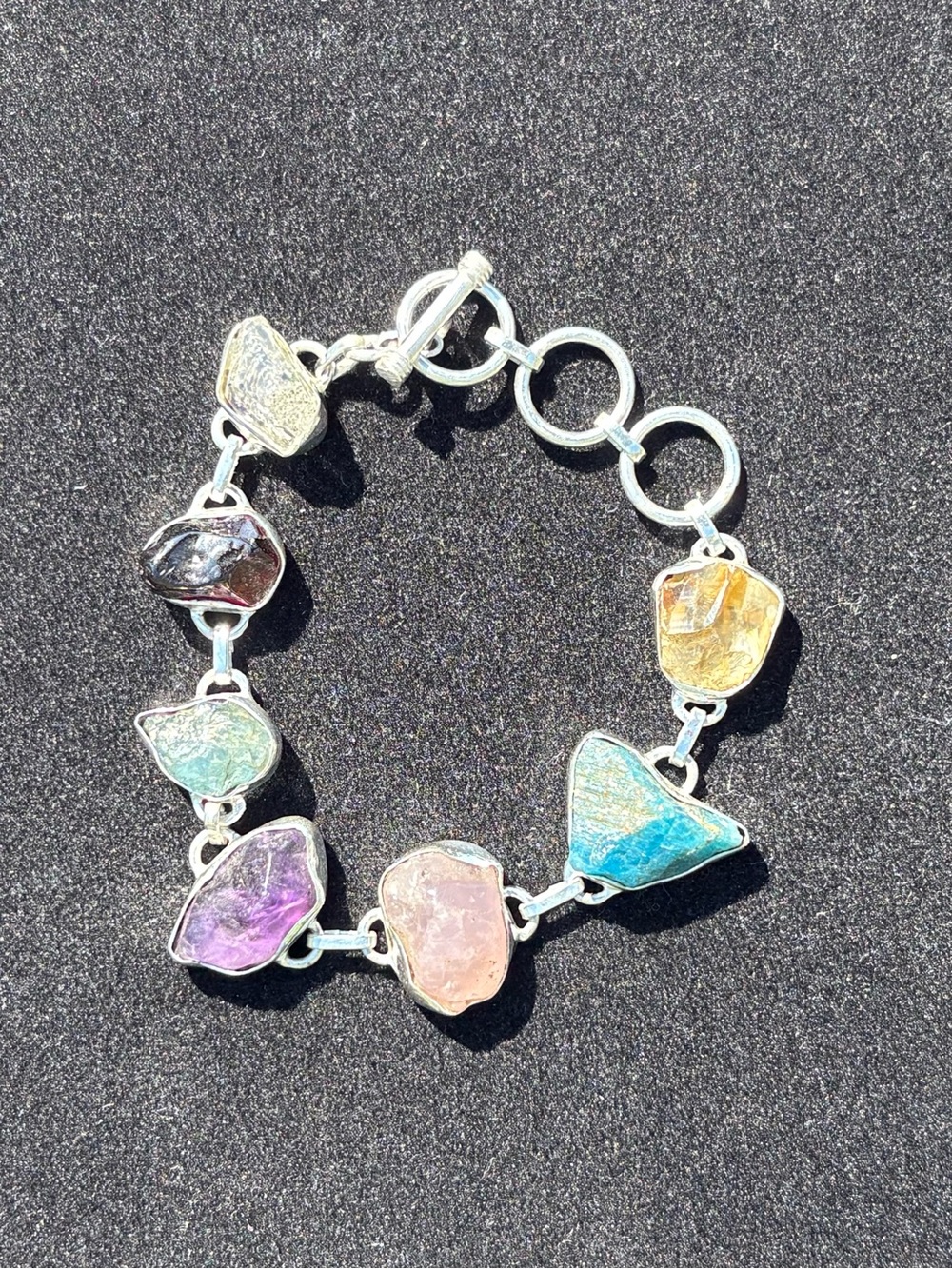 Multi stone and 925 Sterling Silver Bracelet - Herkimer Diamond, Amethyst +